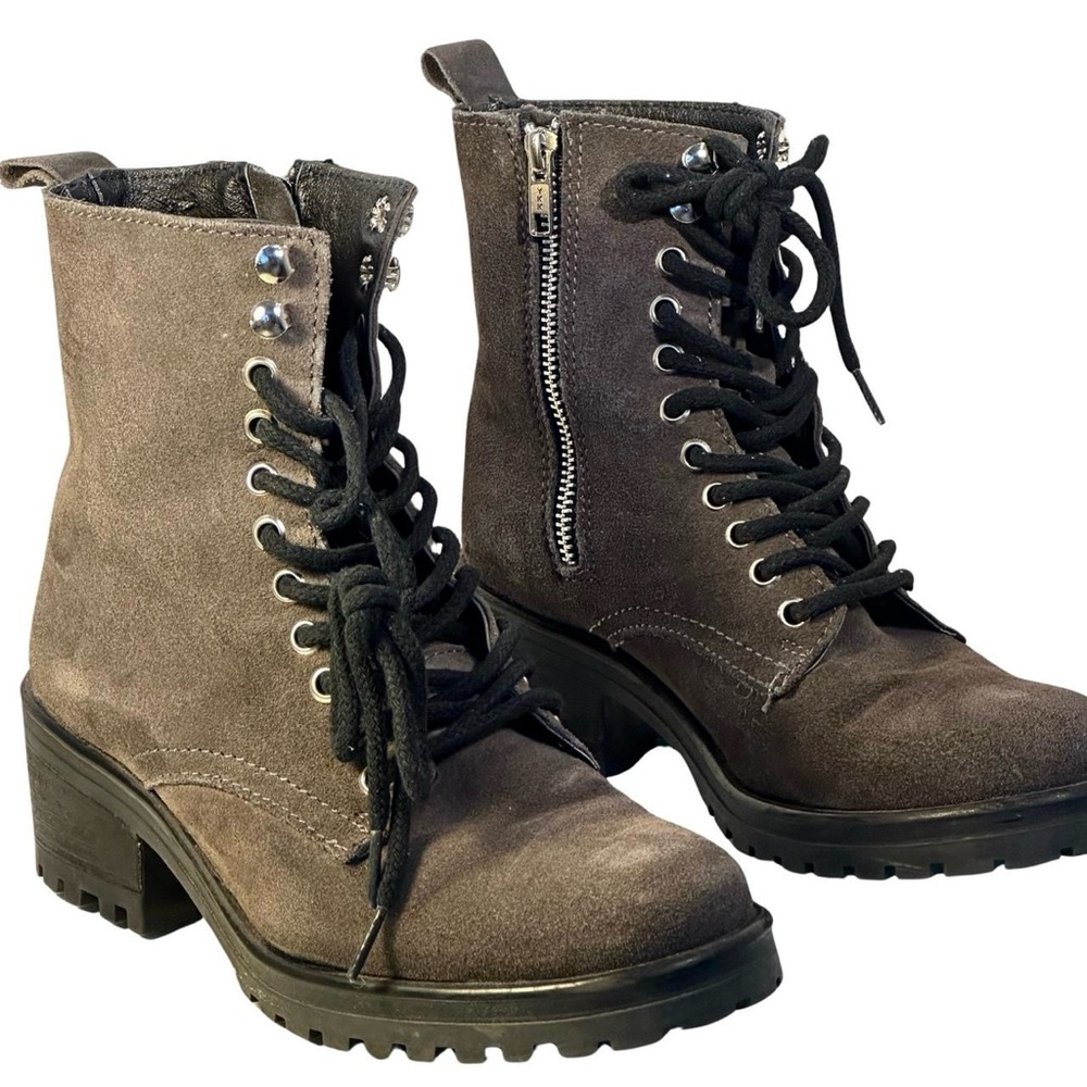 Brown Genuine Leather Lace-Up Ankle Boots, Size US 7